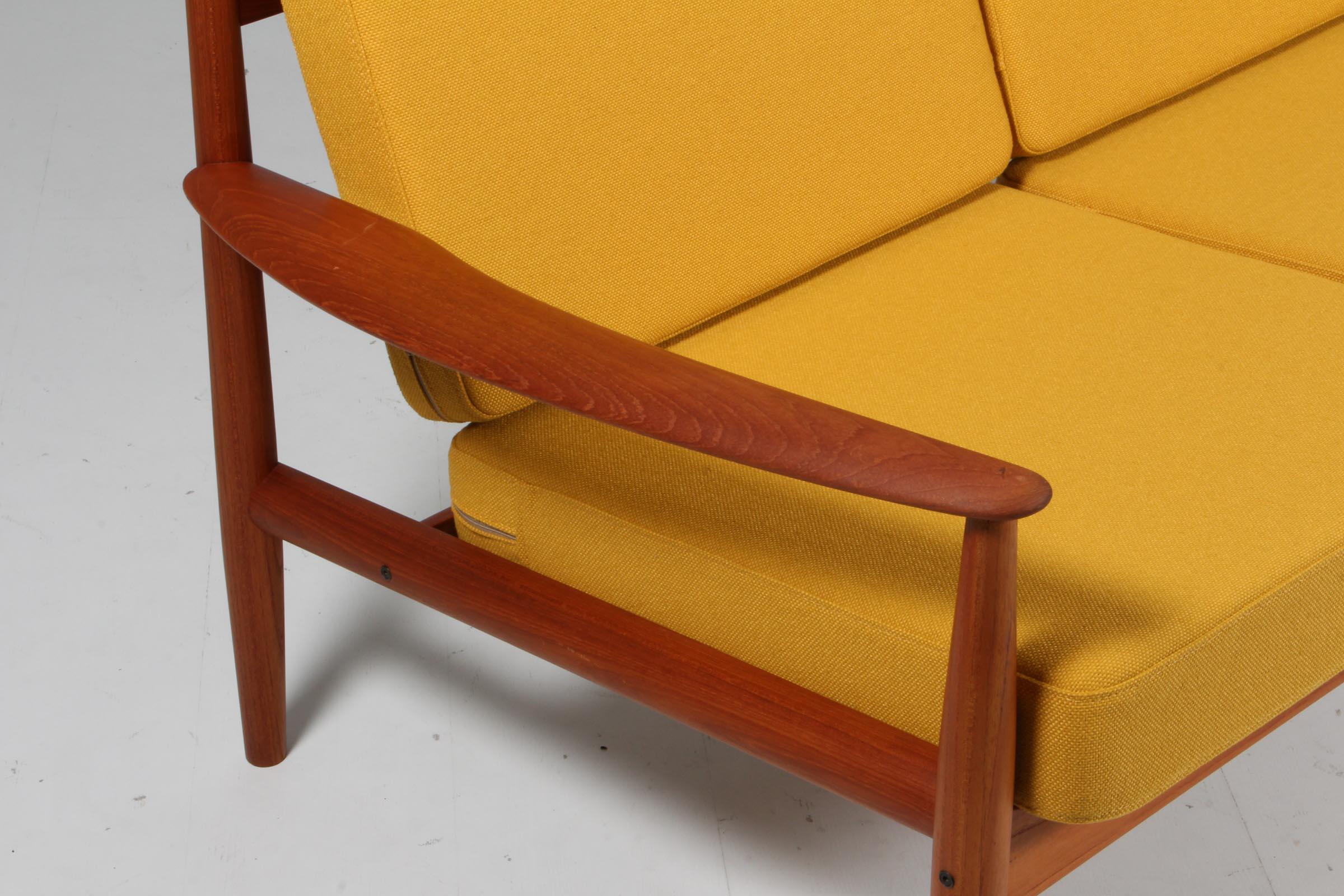 Danish Grete Jalk Three Seat Sofa, Teak and Hallingdal Wool from Kvadrat For Sale