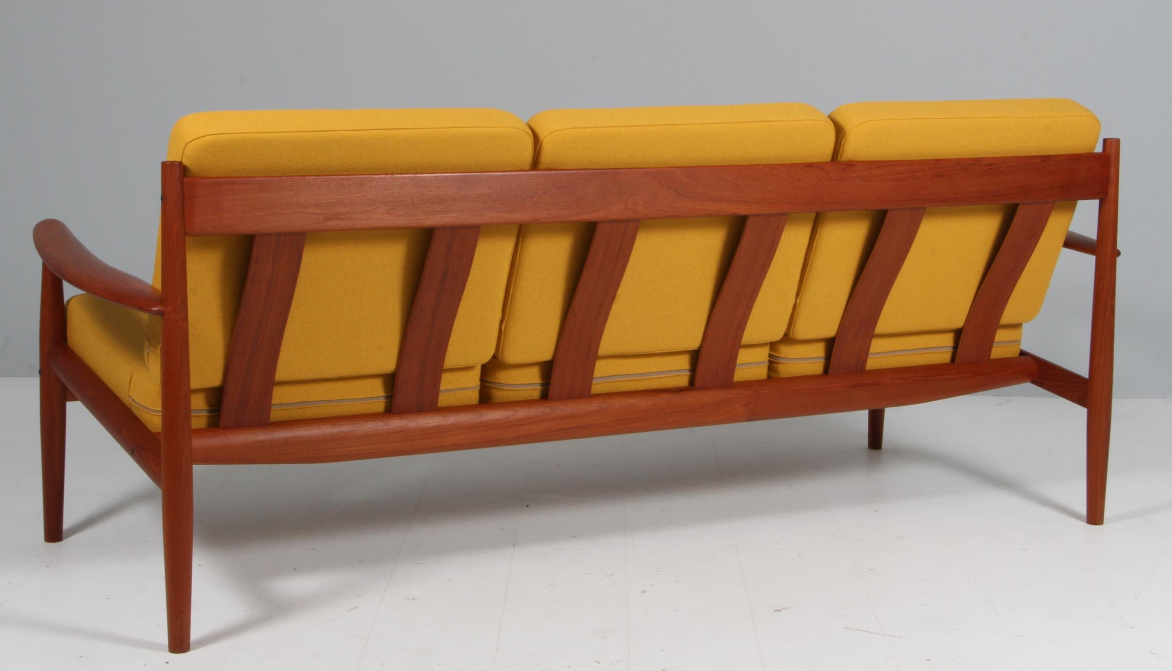Mid-20th Century Grete Jalk Three Seat Sofa, Teak and Hallingdal Wool from Kvadrat For Sale