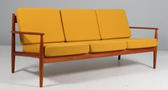 Used Grete Jalk Three Seat Sofa, Teak and Hallingdal Wool from Kvadrat