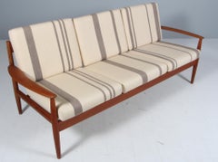 Grete Jalk Three Seat Sofa, Teak and Savak wool