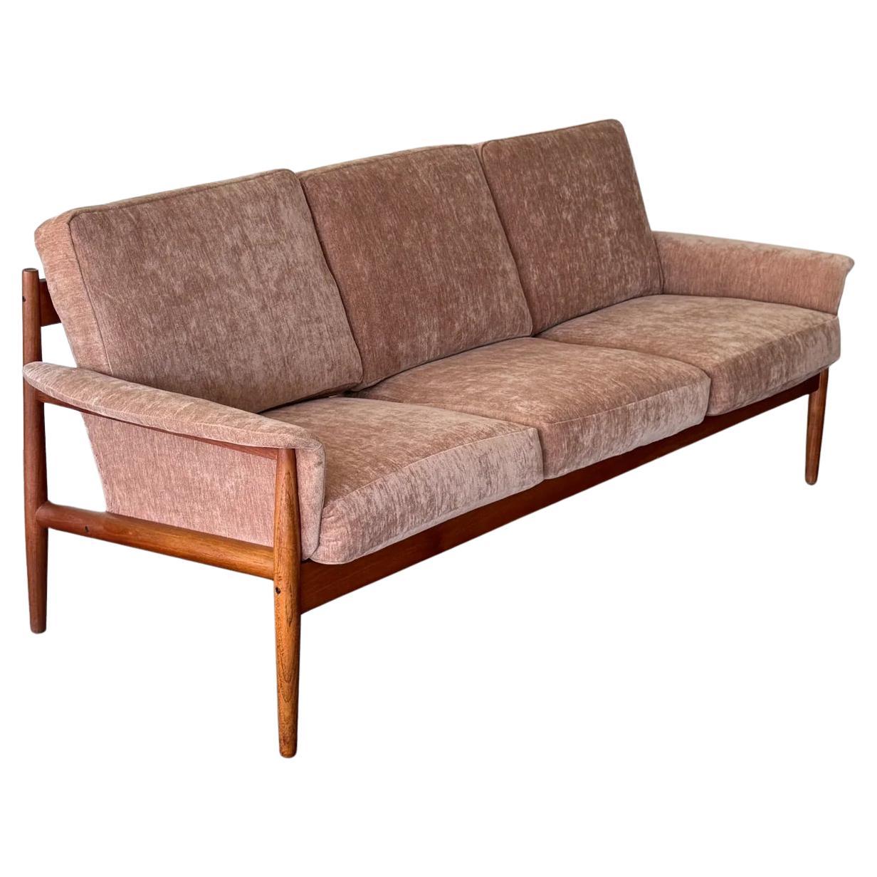 Grete Jalk Three Seater Sofa in Dusty Pink Chenille For Sale