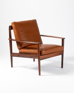 Grete Jalk Vintage 1950s Rosewood Lounge Chair with Leather Cushions