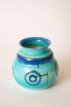 Art Deco Ceramic Vase by Grete Marks Bauhaus Style Turquoise, Royal Blue 1930's