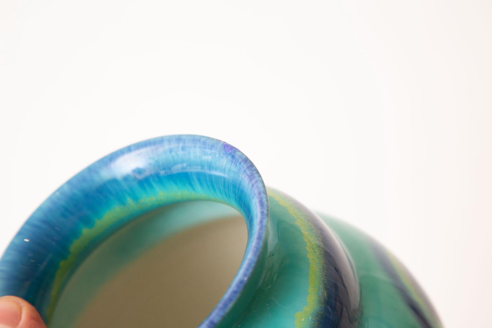 German Grete Marks Art Deco Bauhaus Turquoise, Royal Blue Ceramic Bowl or Vase Vintage For Sale