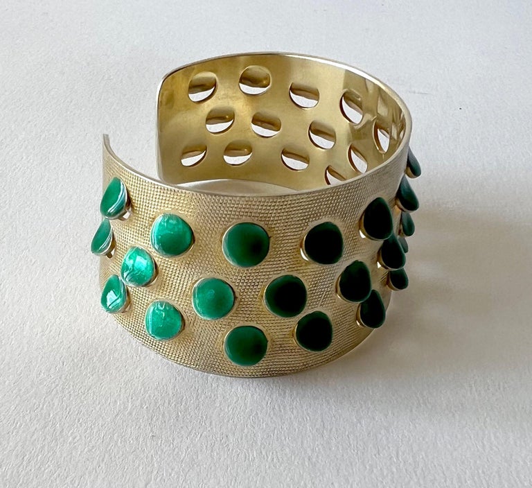 Modernist Grete Prytz Kittelsen for Tostrup Plated Sterling Enamel Norwegian Cuff Bracelet For Sale