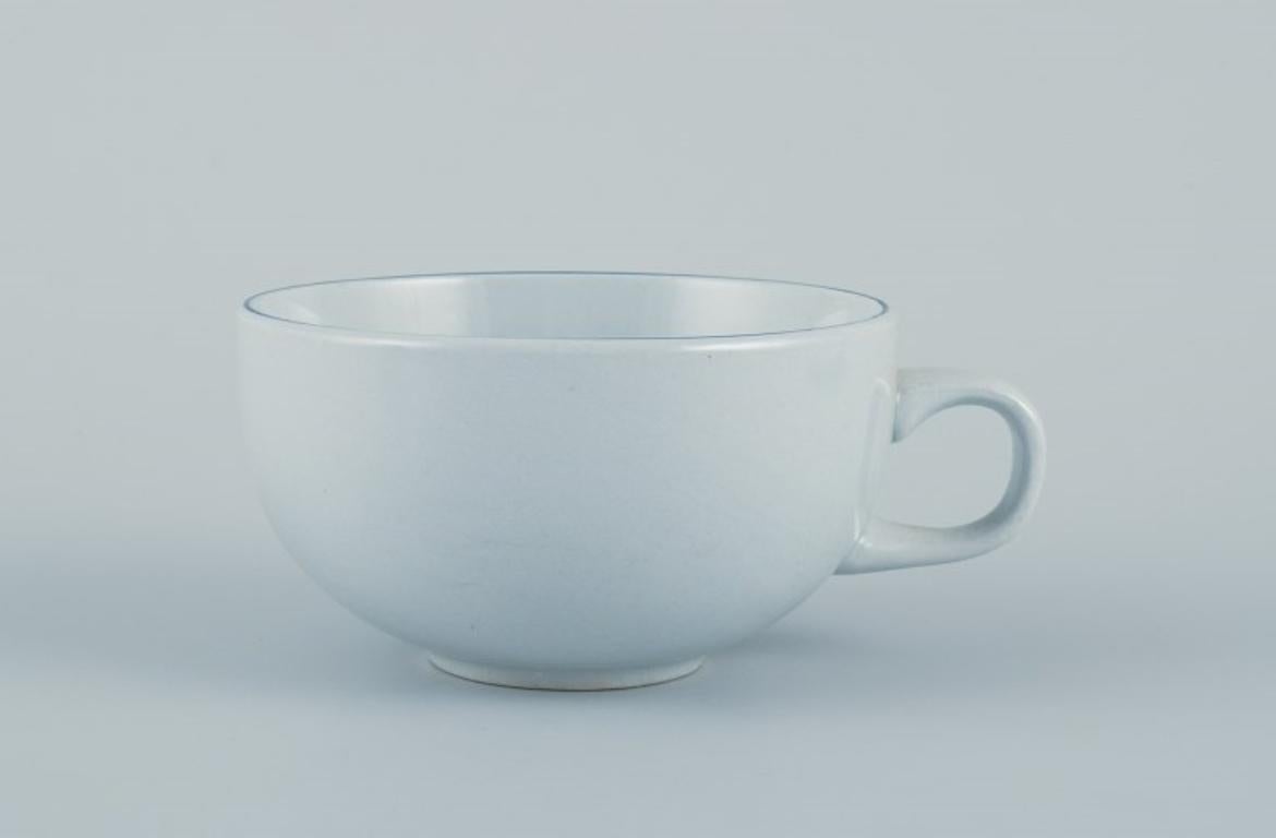Scandinavian Modern Grethe Meyer for Aluminia. Set of four Blue line coffee cups with saucers. For Sale