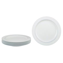 Grethe Meyer, Royal Copenhagen. Set of six Blue Line dinner plates in faience.