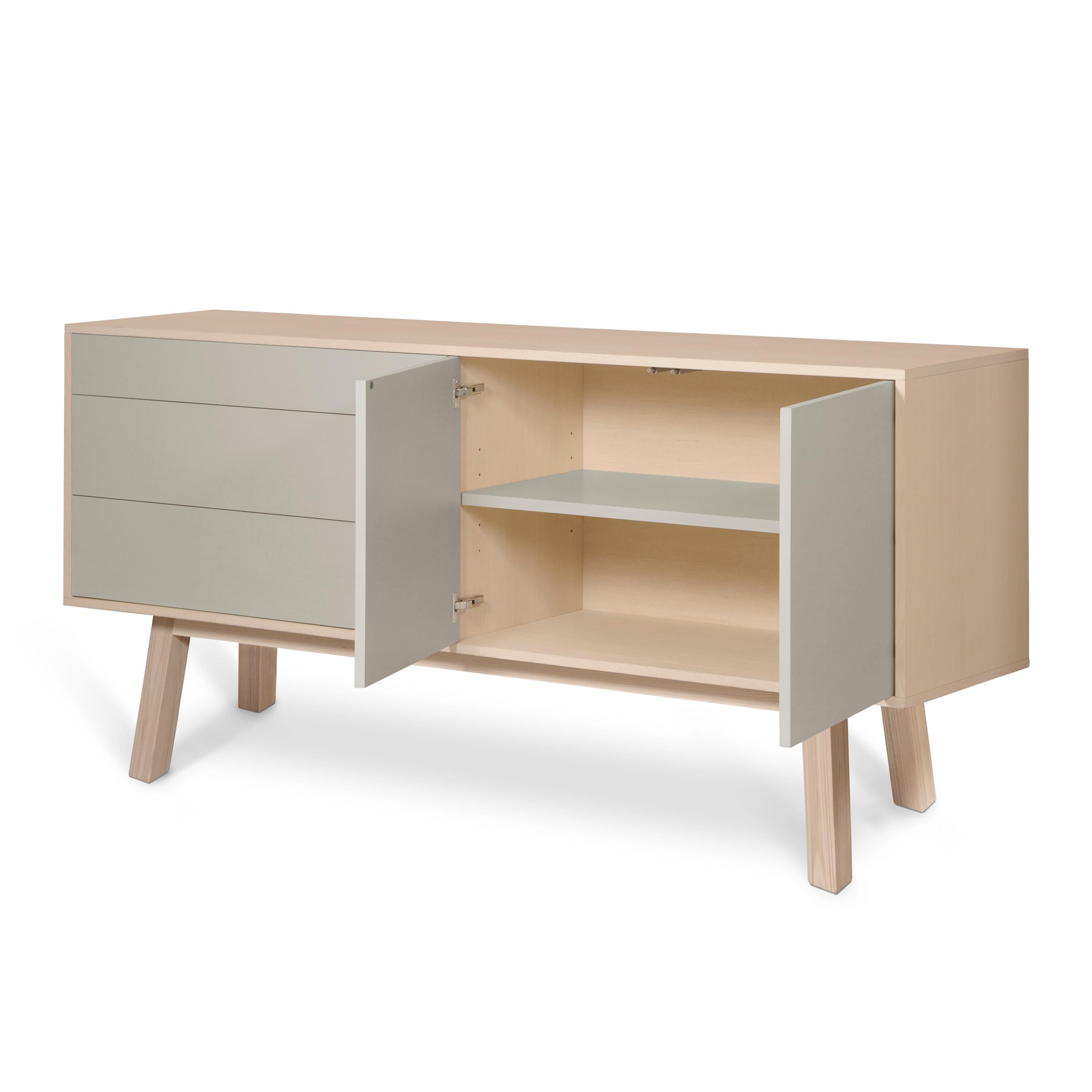 Grey Higher Sideboard, scandinavian style, durable and PEFC- certified ash wood For Sale 1