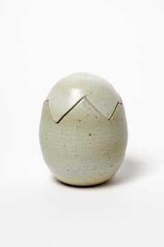 Grey 20th century egg ceramic decorative or jewelry box by Yves Marian 1970 3/6