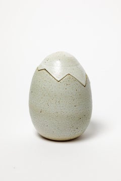 Scatola decorativa o portagioie in ceramica grigia a uovo del XX secolo di Yves Marian 1970 5/6