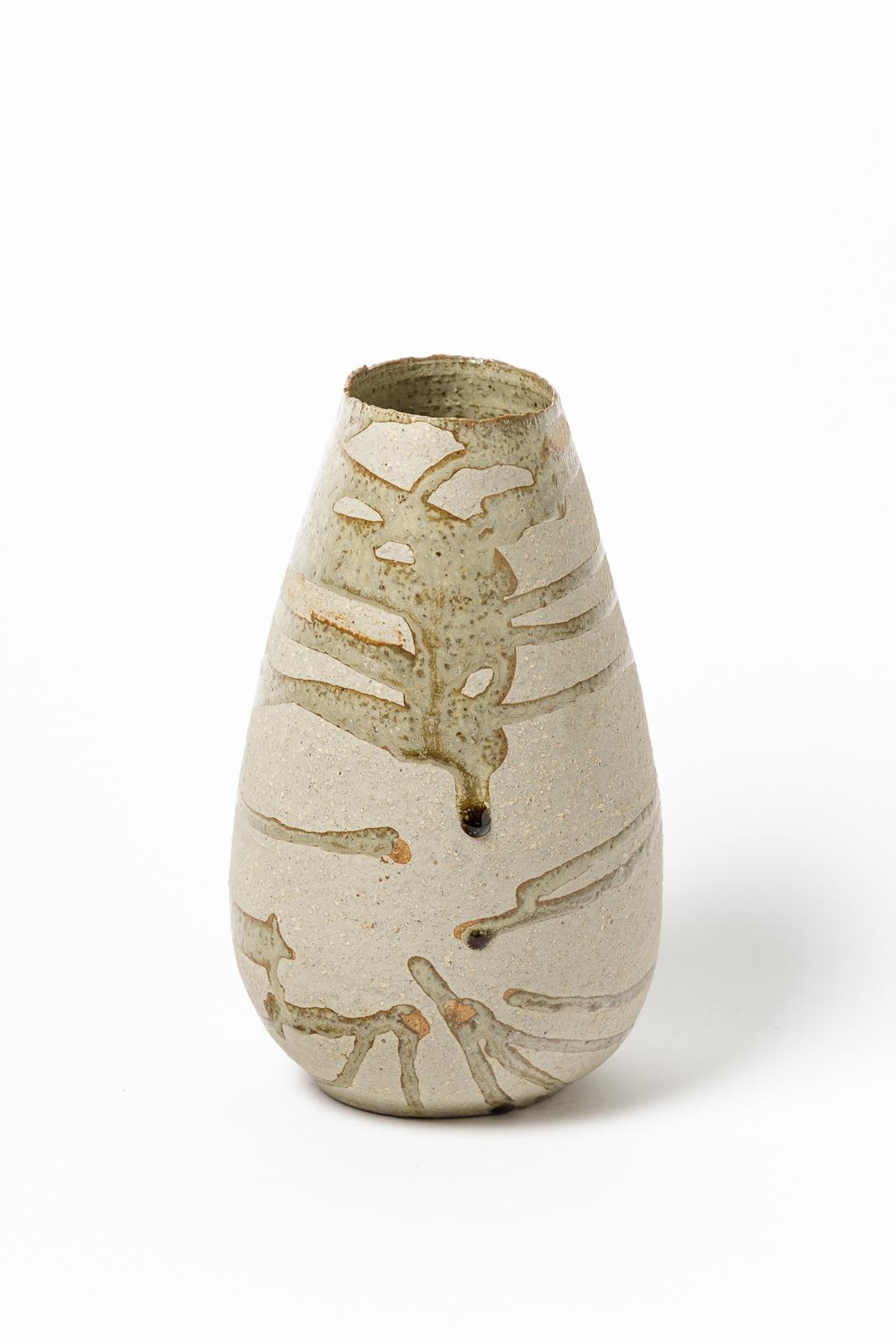 French Grey Abstract Stoneware Ceramic Vase circa 1970 by Jacques Lacheny 20th Century