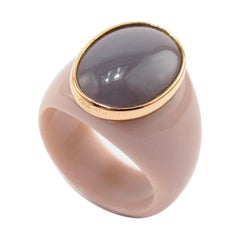 Grey Agate 18 Karat Gold Dome Ring