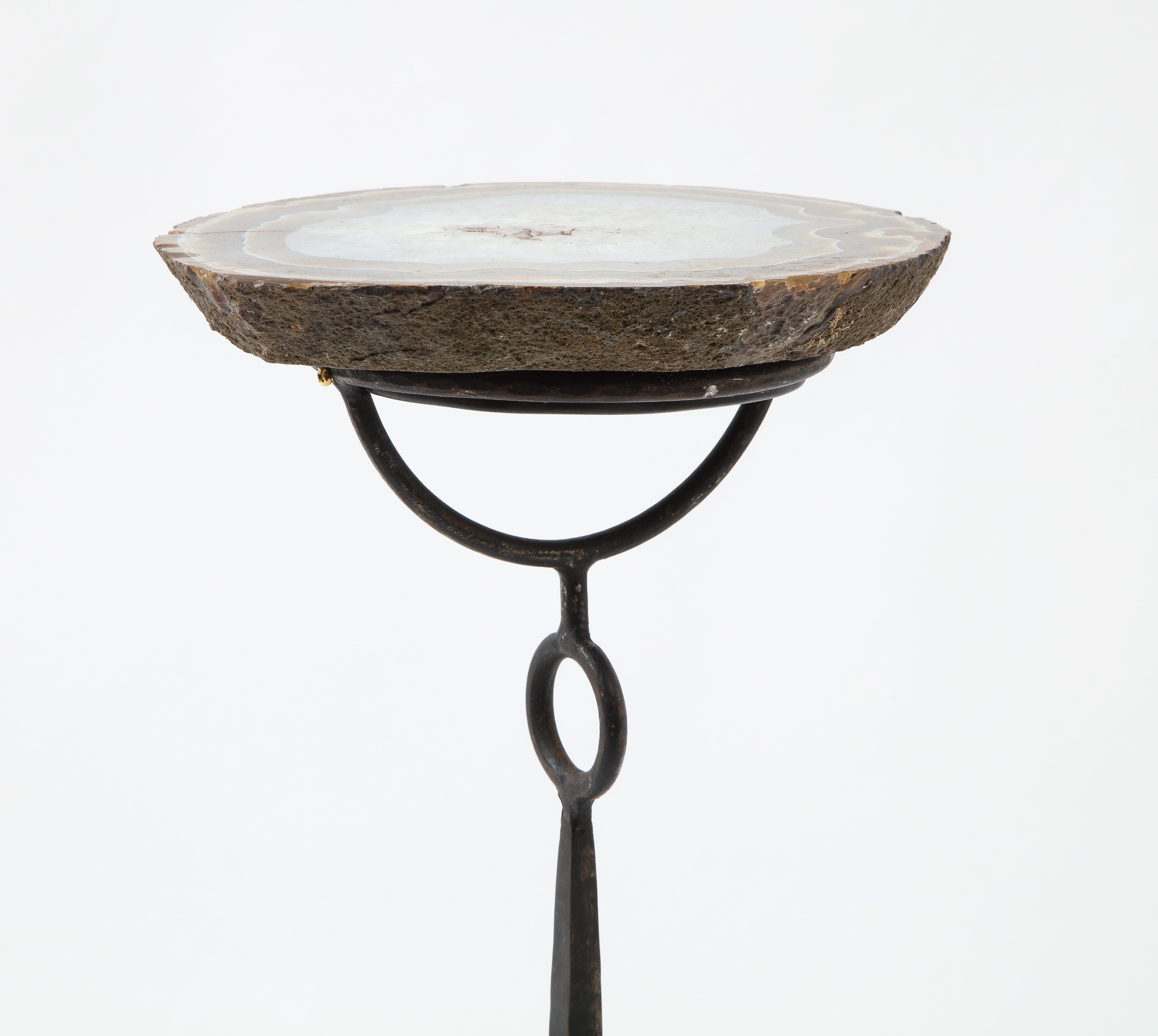 Mid-Century Modern Grey Agate and Wrought Iron Side Table after Marc du Plantier, France, 1950s