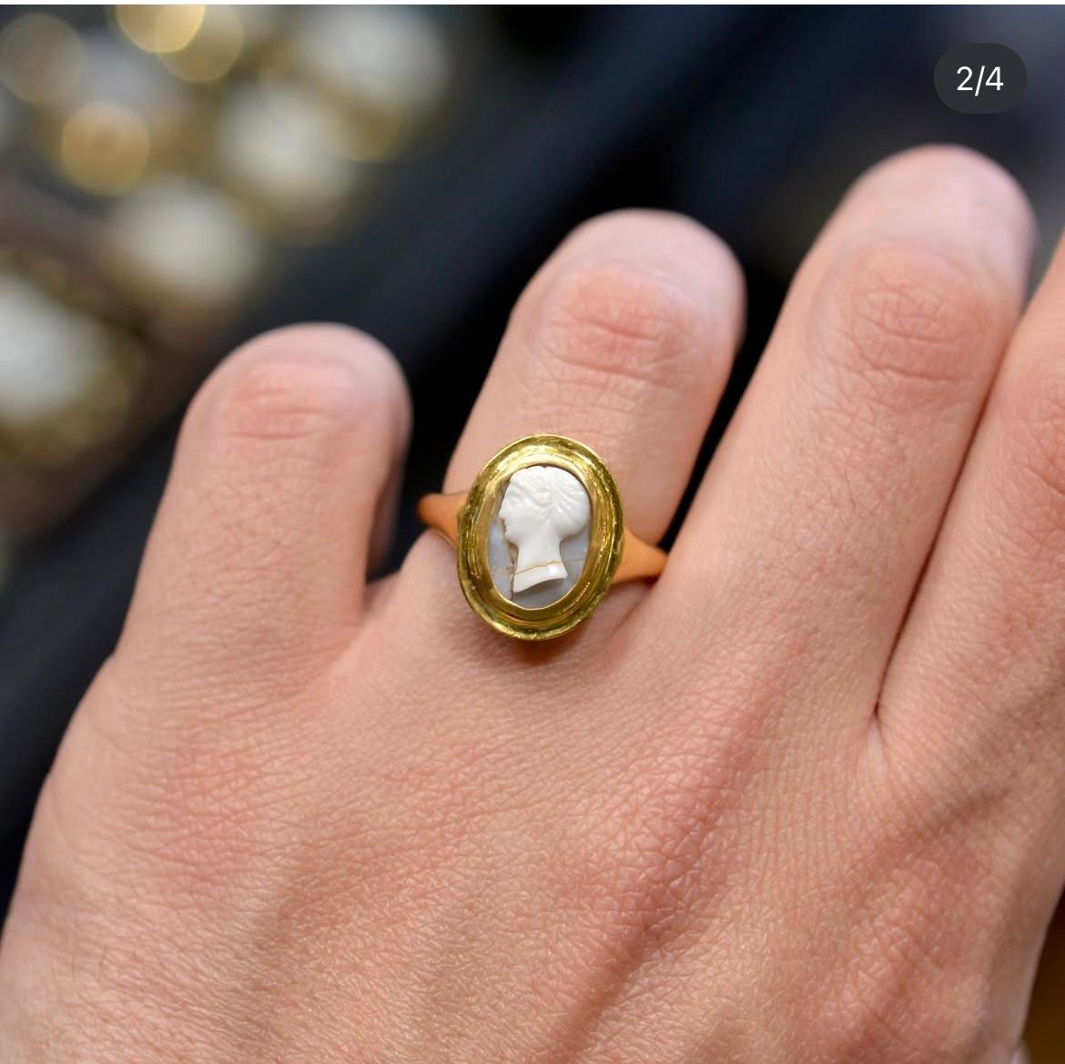 Women's or Men's Grey Agate Cameo Ring of A Faustina The Elder 2nd-3rd century AD For Sale