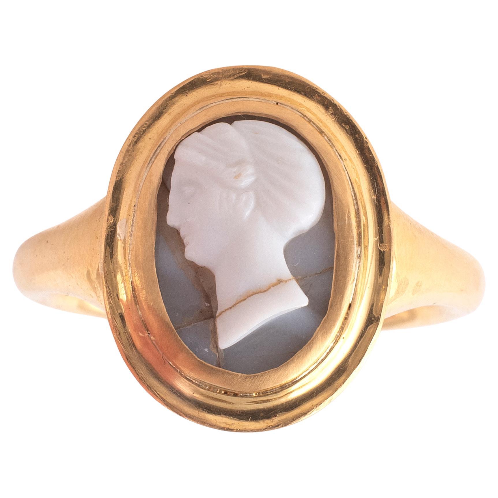 Grey Agate Cameo Ring of A Faustina The Elder 2nd-3rd century AD