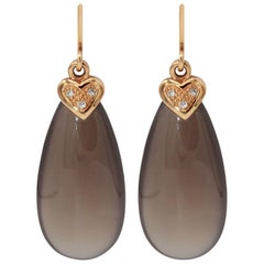 Grey Agate, Diamonds and 18 Karat Pink Gold Earrings