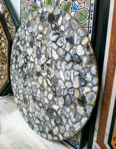 Grey Agate Mosaic Stone Round Table Top