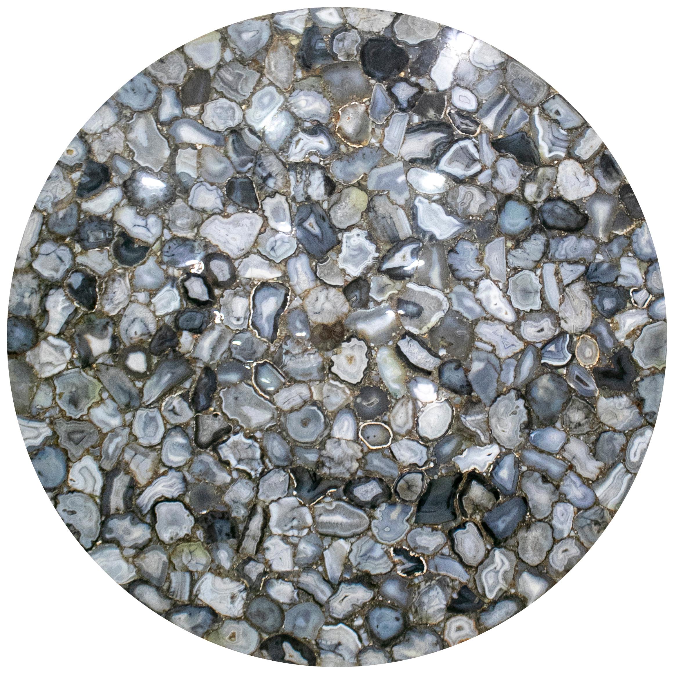 Grey Agate Mosaic Stone Round Table Top For Sale