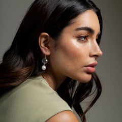 Grey Agate Pebble & Pearl Drop Earrings In Sterling Silver