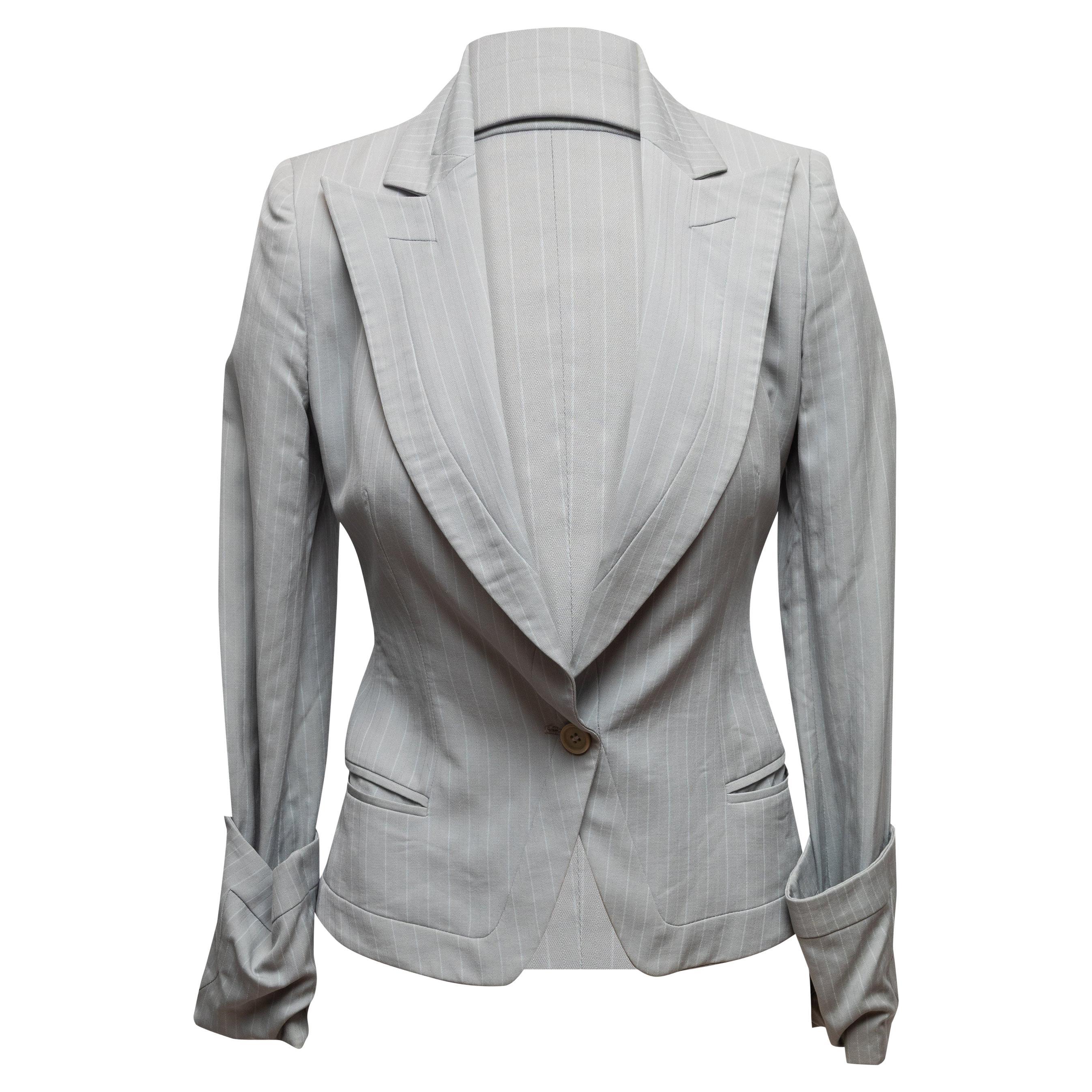 Grey Alexander McQueen Pinstriped Wool & Silk-Blend Skirt Suit Size US XS/S