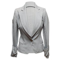 Traje de falda gris Alexander McQueen a rayas de lana y mezcla de seda Talla US XS/S