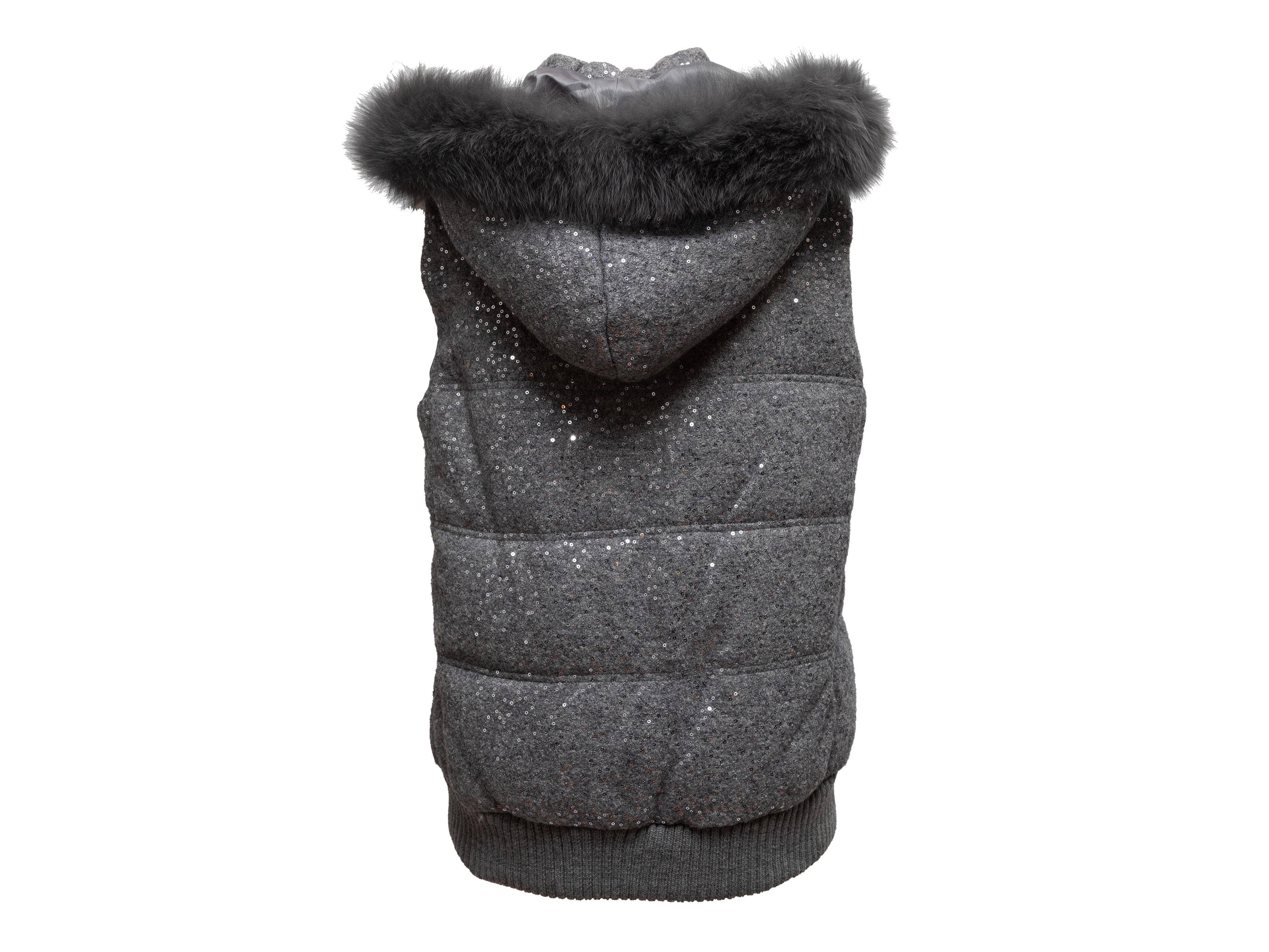 Women's Grey Alice + Olivia Sequined Fox Fur-Trimmed Puffer Vest