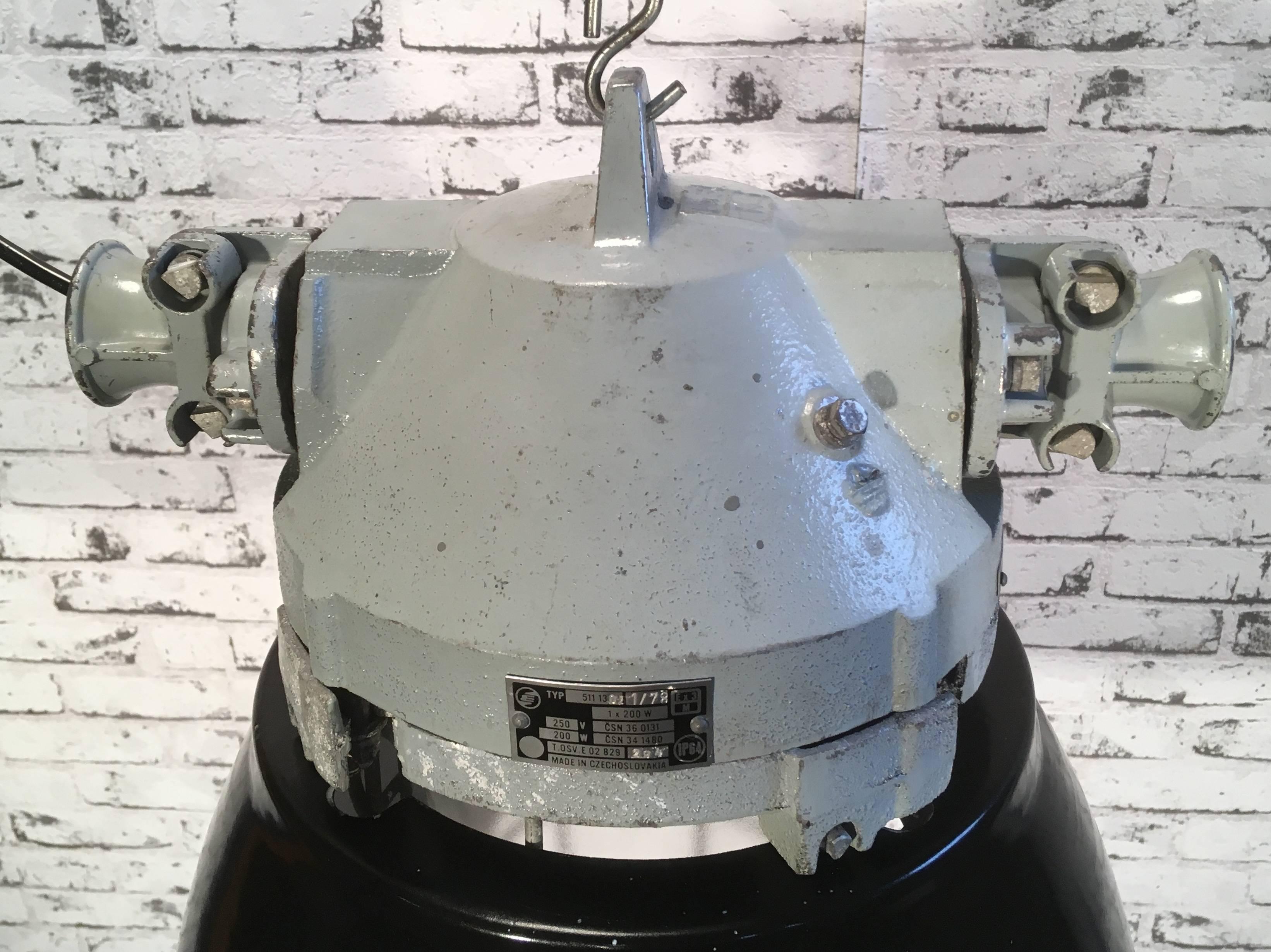 Industrial Grey Aluminium Explosion Proof Lamp with Black Enamelled Shade, 1960s