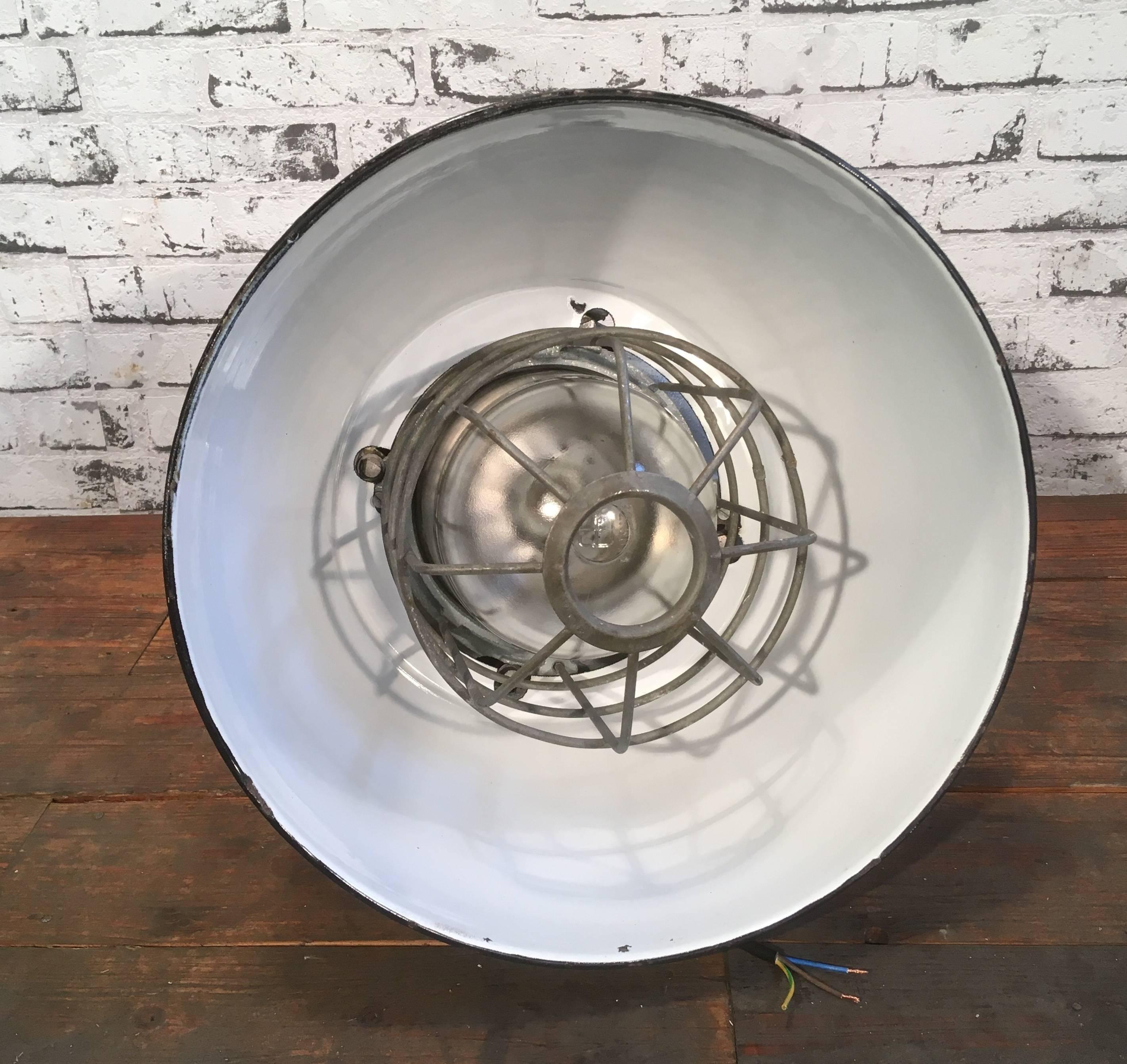 Czech Grey Aluminium Explosion Proof Lamp with Black Enamelled Shade, 1960s