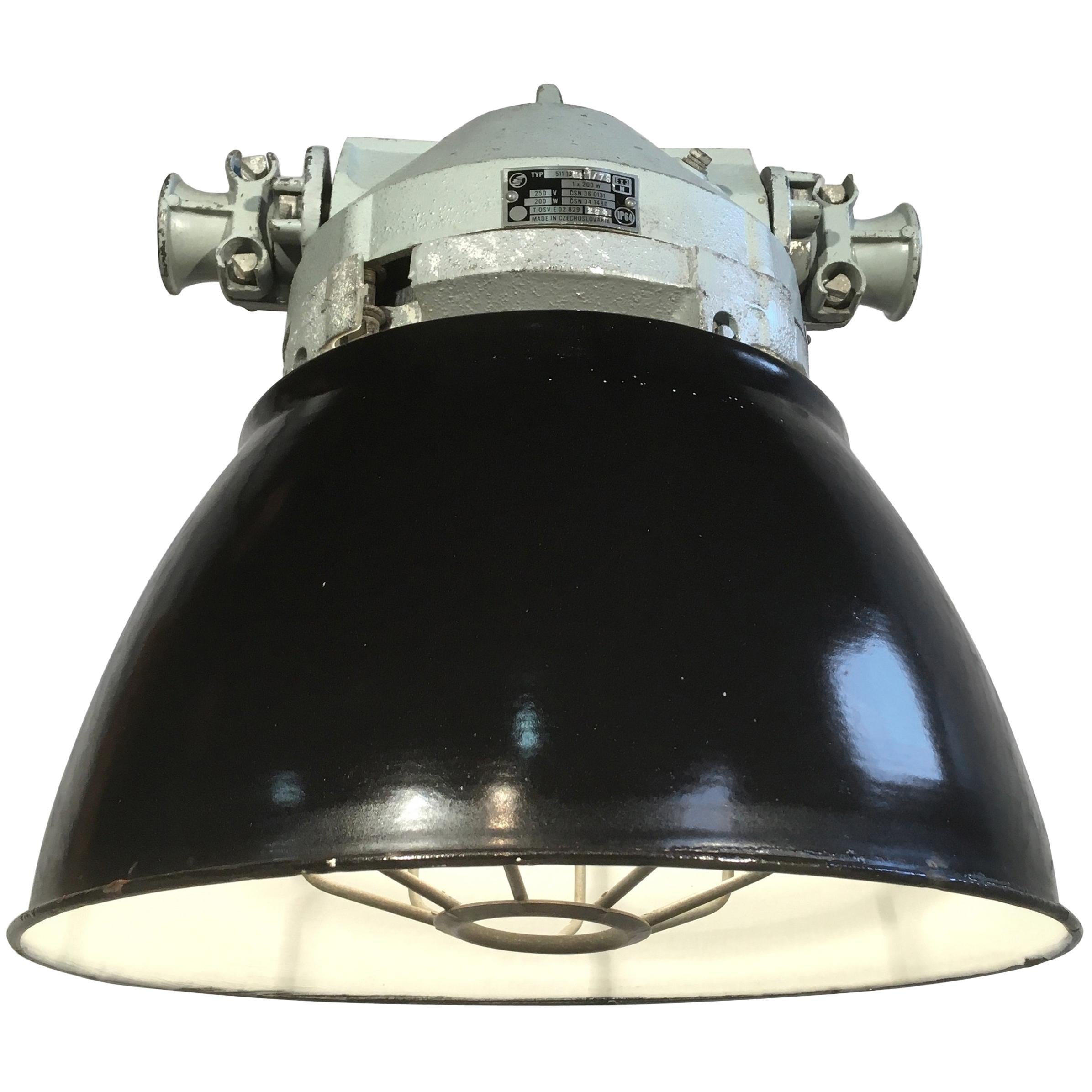 Grey Aluminium Explosion Proof Lamp with Black Enamelled Shade, 1960s