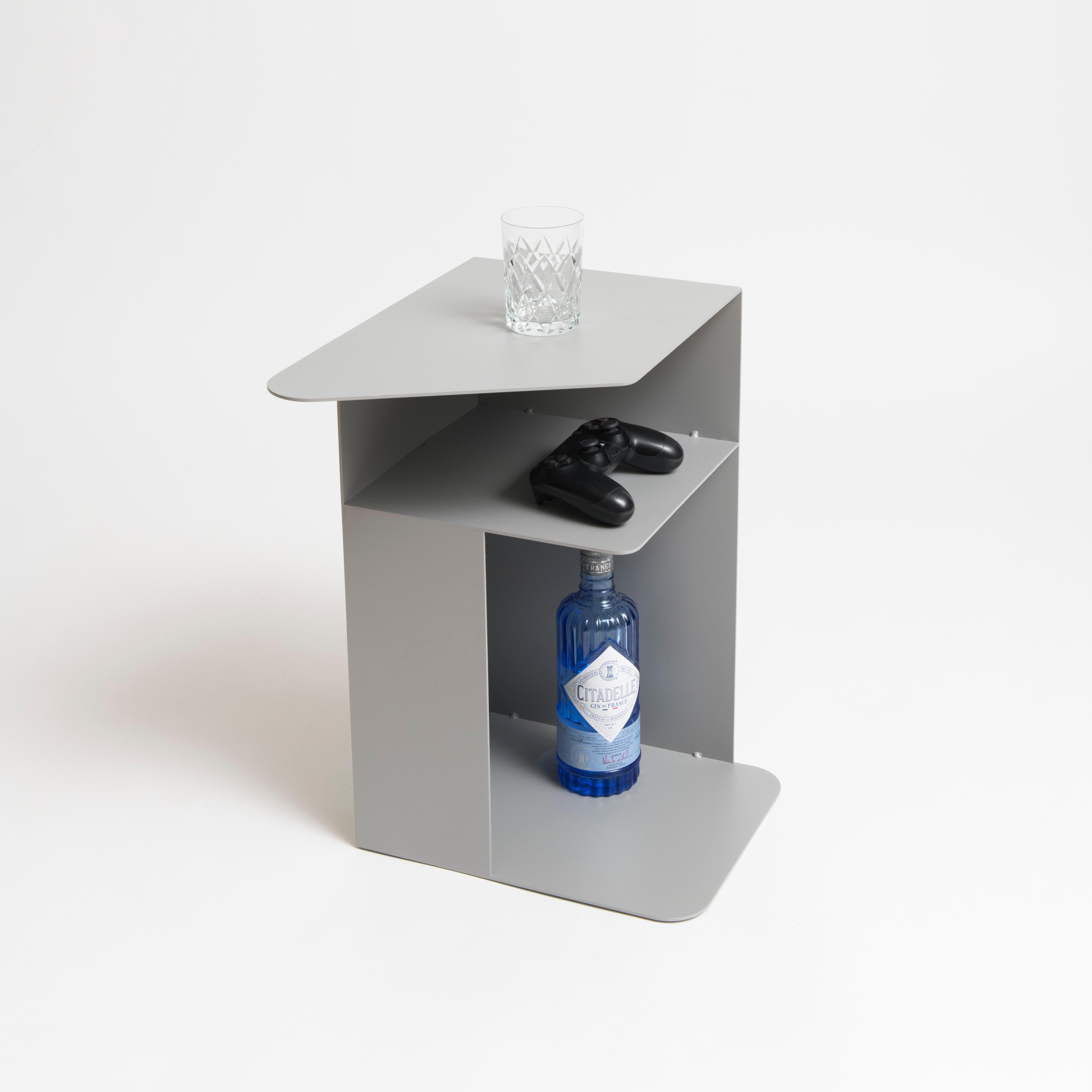 Polish Grey aluminium Side Table, minimalist modern design - om26 by mjiila - in stock For Sale