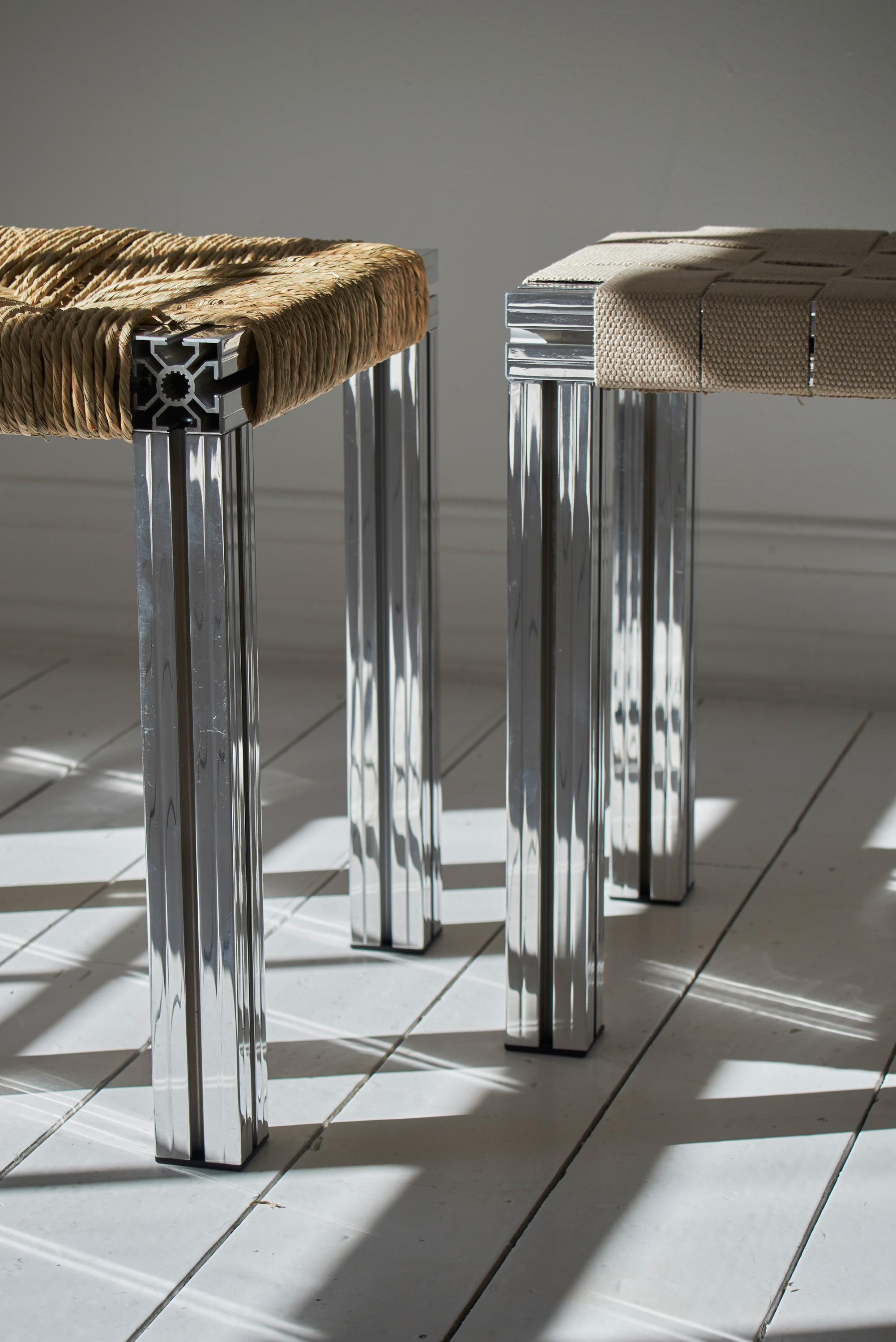 Grey Aluminium Stool with Flax Webbing Seat from Anodised Wicker Collection in vendita 4