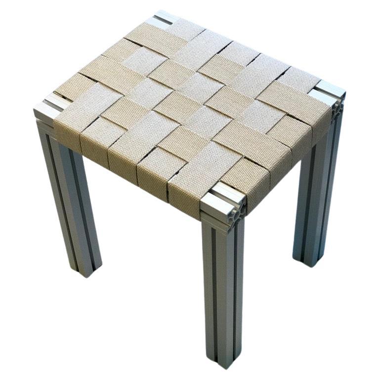 Grey Aluminium Stool with Flax Webbing Seat from Anodised Wicker Collection For Sale