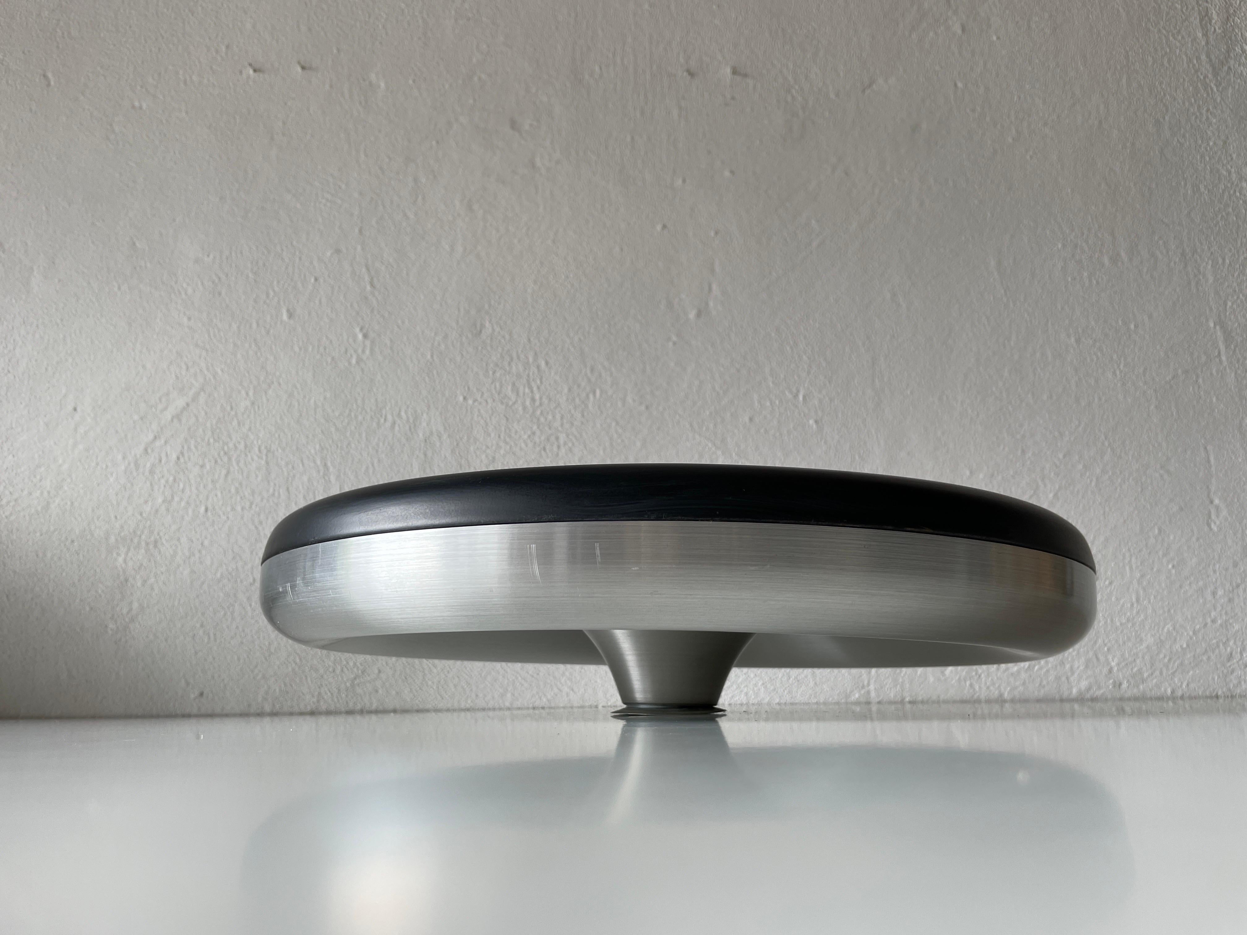 Grey Aluminum and Black Metal Space Age Disc Design Flush Mount, 1970s, Germany For Sale 1