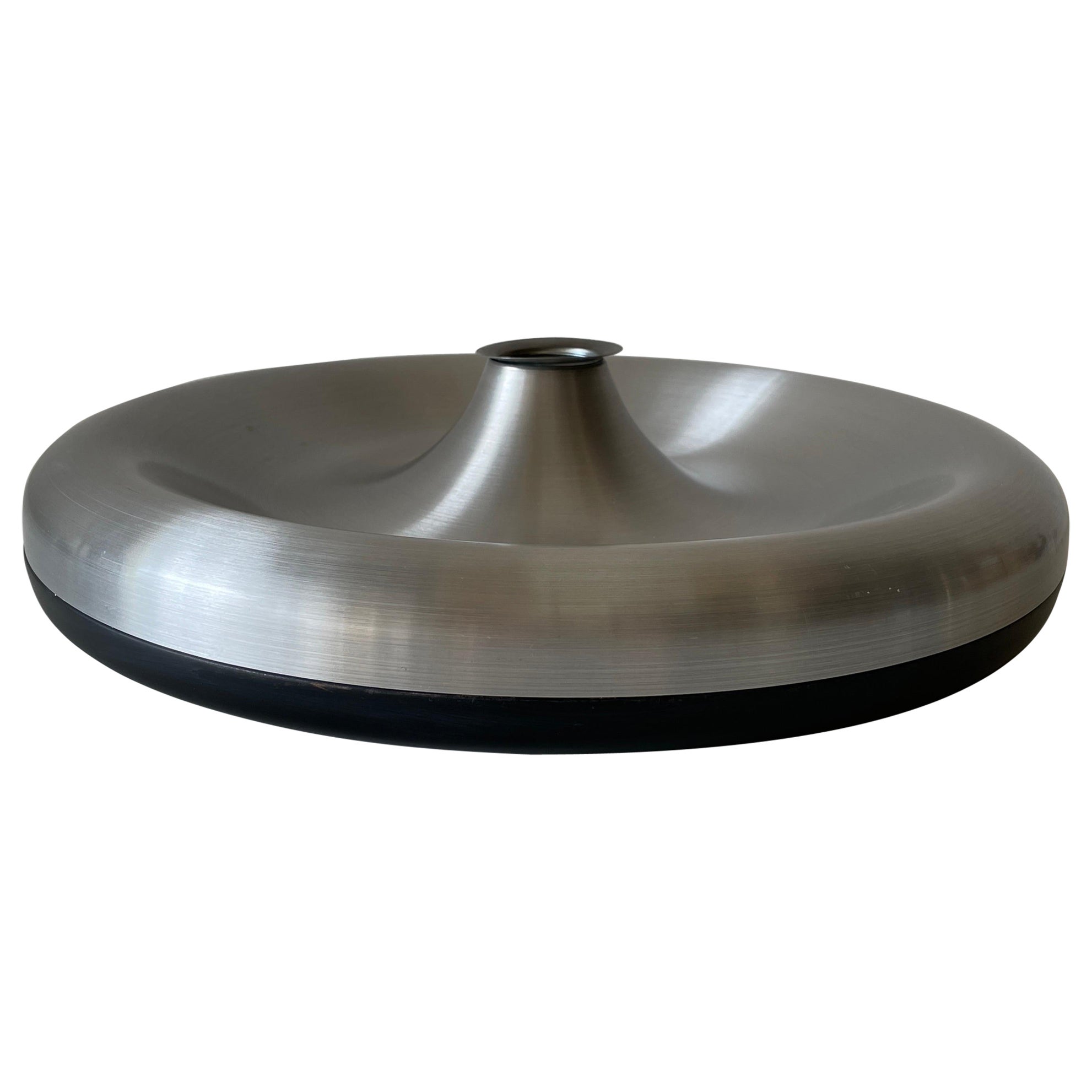 Grey Aluminum and Black Metal Space Age Disc Design Flush Mount, 1970s, Germany