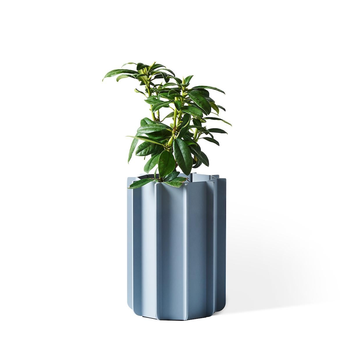 The Pleat planter is a great way to add a color accent to an interior space. Made from brake-formed 11 gauge aluminum, the planters are light and strong. The base is fitted with 1/4
