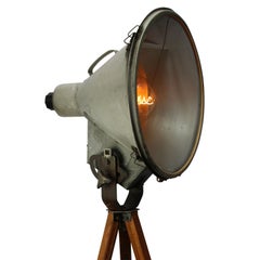 Grey Aluminum Vintage Industrial Stadium Spotlight Wooden Tripod