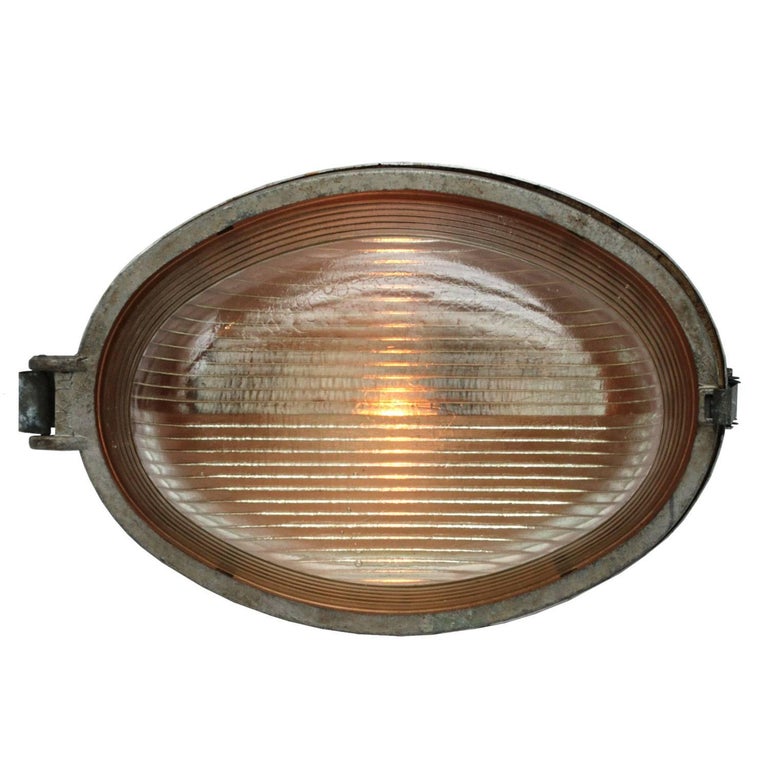 Gray Aluminum Vintage Industrial Oval Holophane Glass Street Light at 1stDibs vintage street
