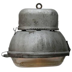 Gray Aluminum Vintage Industrial Oval Holophane Glass Street Light