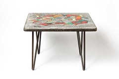 Grey and abstract colored low ceramic sofa table circa 1970 unique piece France