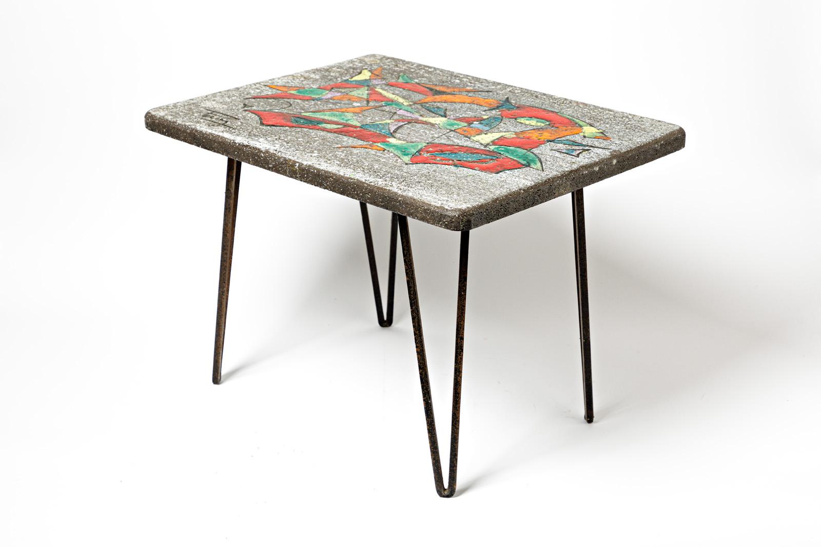 Mid-Century Modern Table basse en céramique grise et abstraite circa 1970 pièce unique France en vente