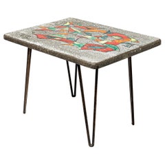 Grey and abstract colored low ceramic sofa table circa 1970 unique piece France