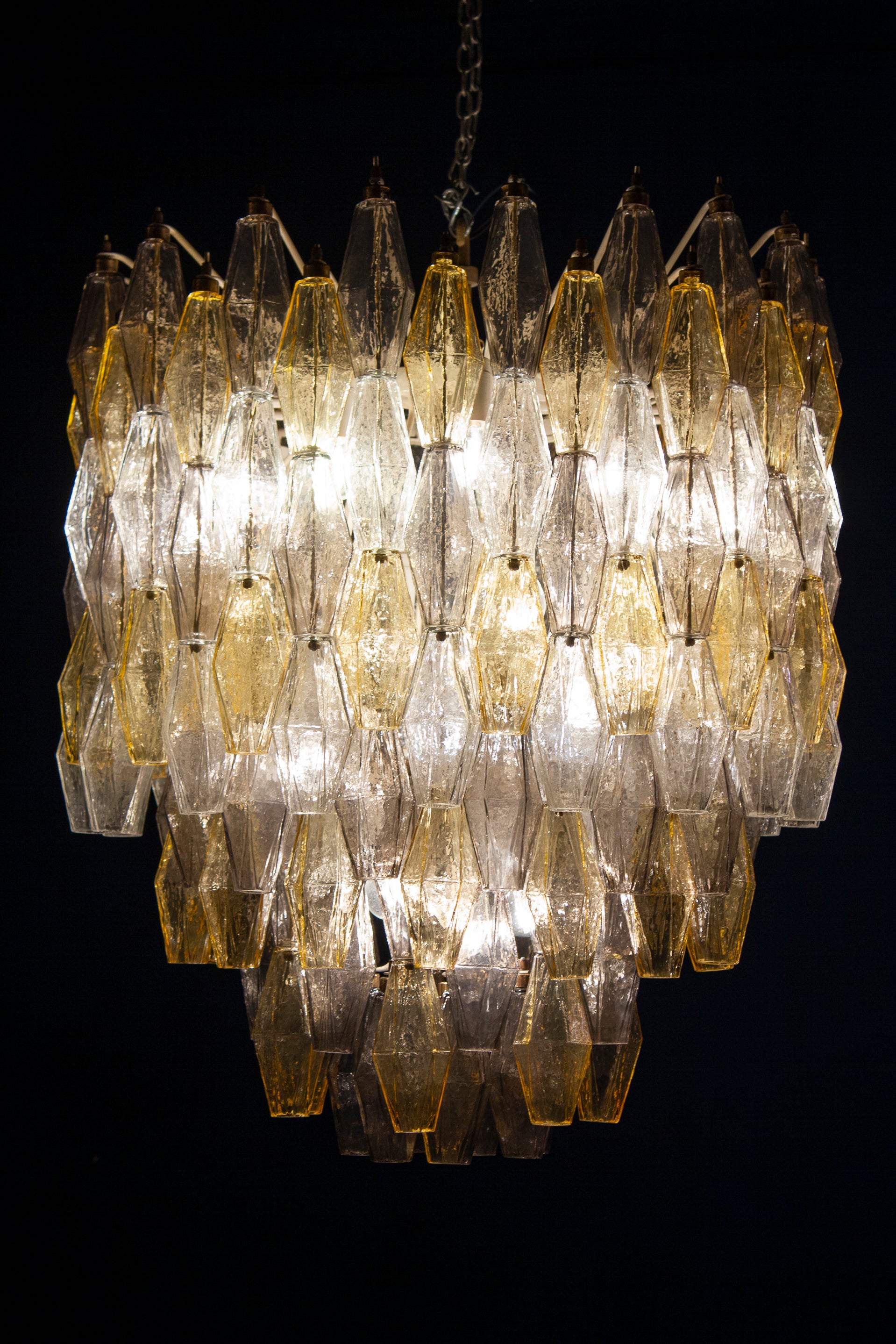 Mid-Century Modern Grey and Amber Spectacular Mid-Century Poliedri Chandelier, 1960 For Sale