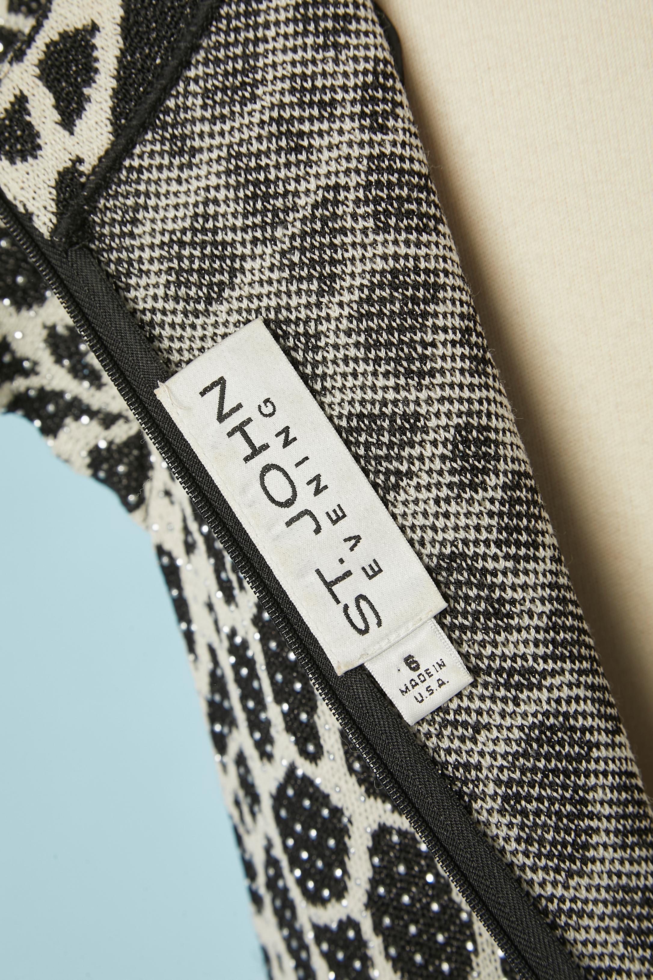 Robe de cocktail en maille jacquard grise et noire avec mini clous St John EVENING en vente 1