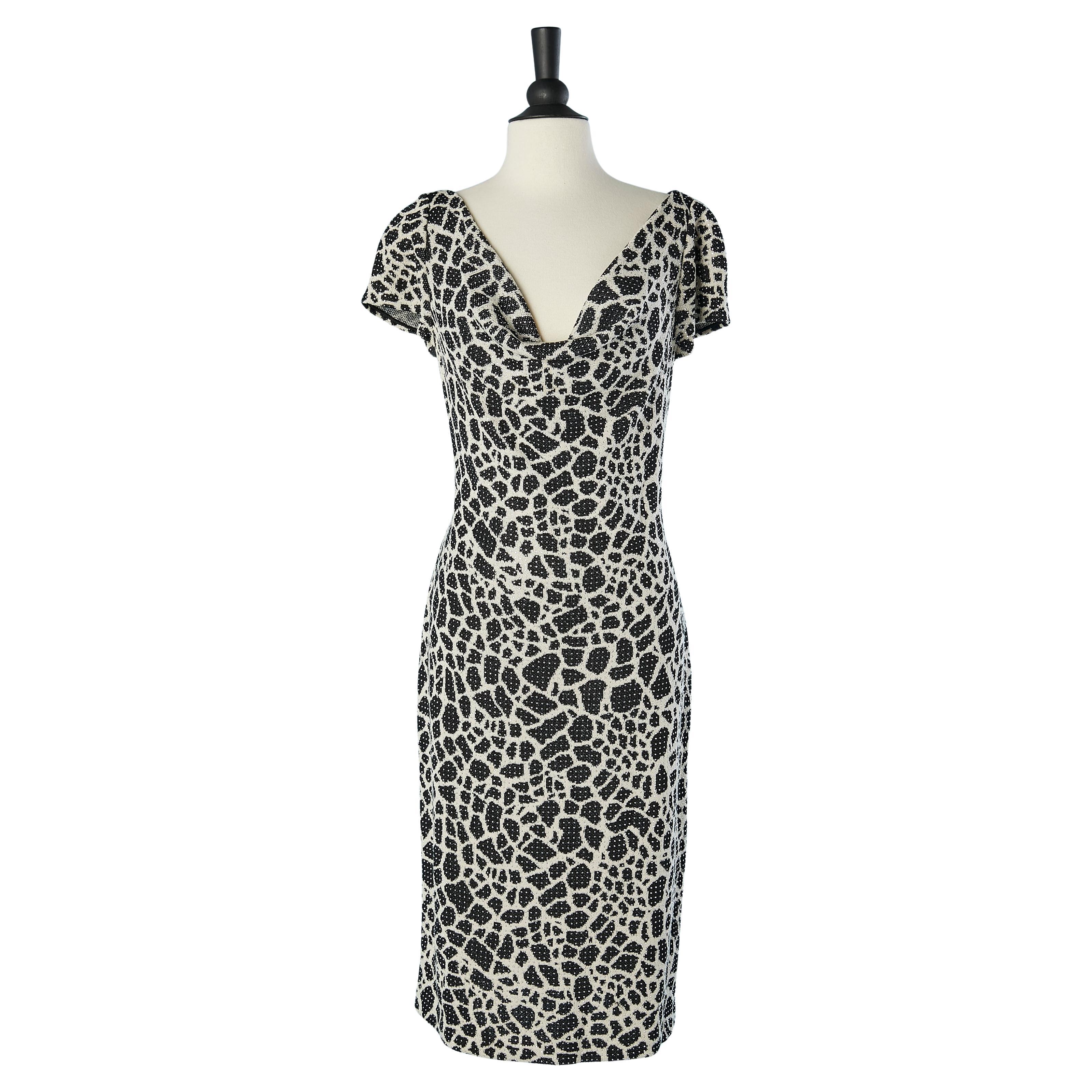 Robe de cocktail en maille jacquard grise et noire avec mini clous St John EVENING en vente
