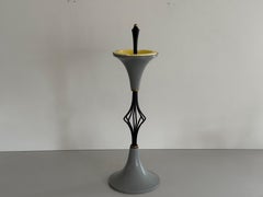 Grey and Black Metal Body Yellow Porcelain Self Standing Ashtray, 1950s, Italy