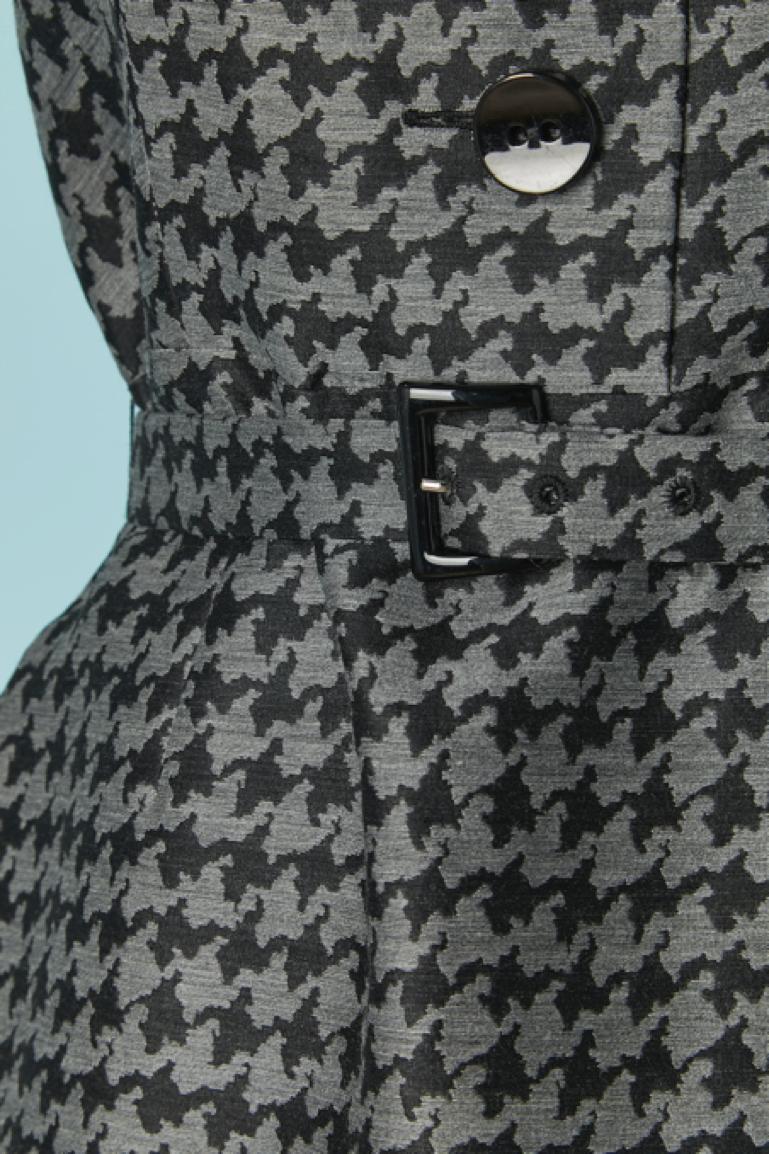 Black Grey and black Pied de coq pattern sleeveless cocktail dress with belt PRADA For Sale