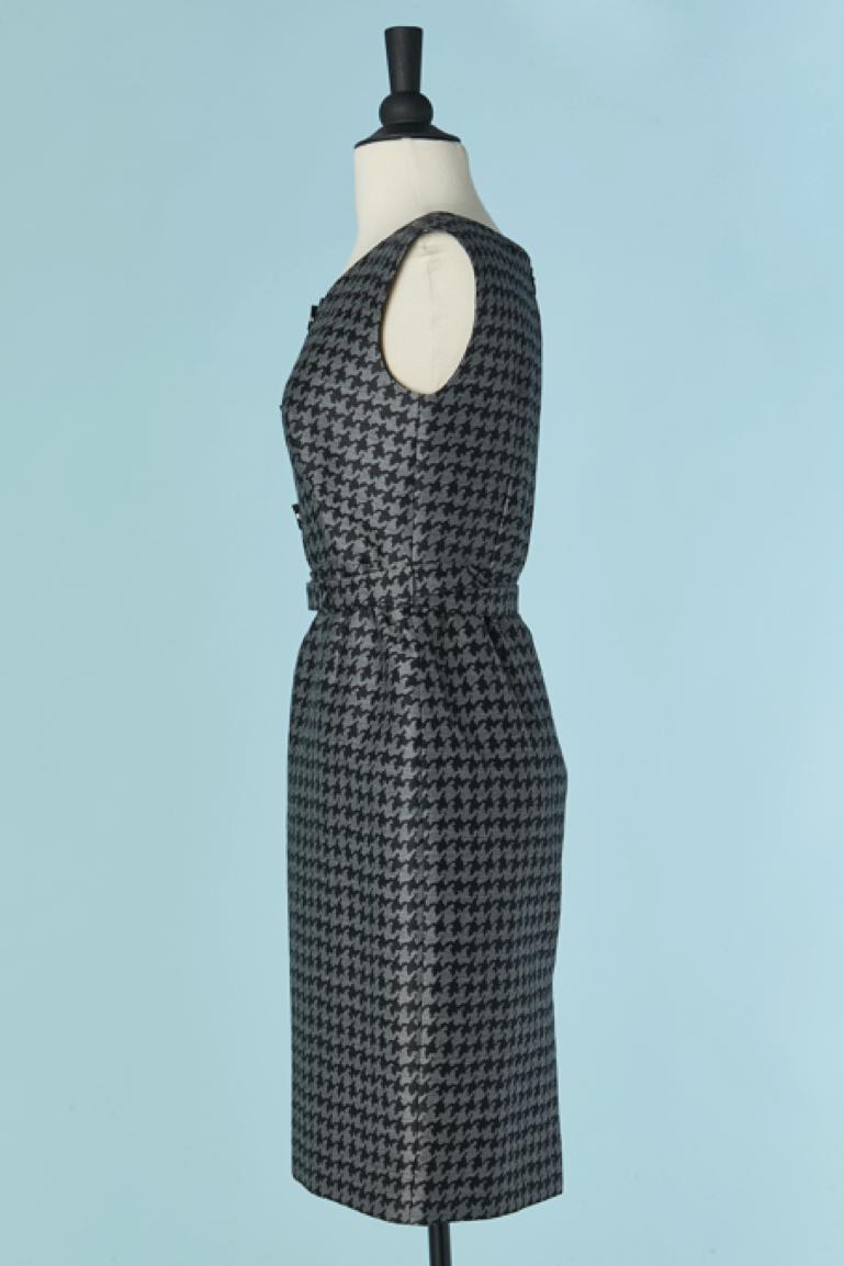 Women's Grey and black Pied de coq pattern sleeveless cocktail dress with belt PRADA For Sale