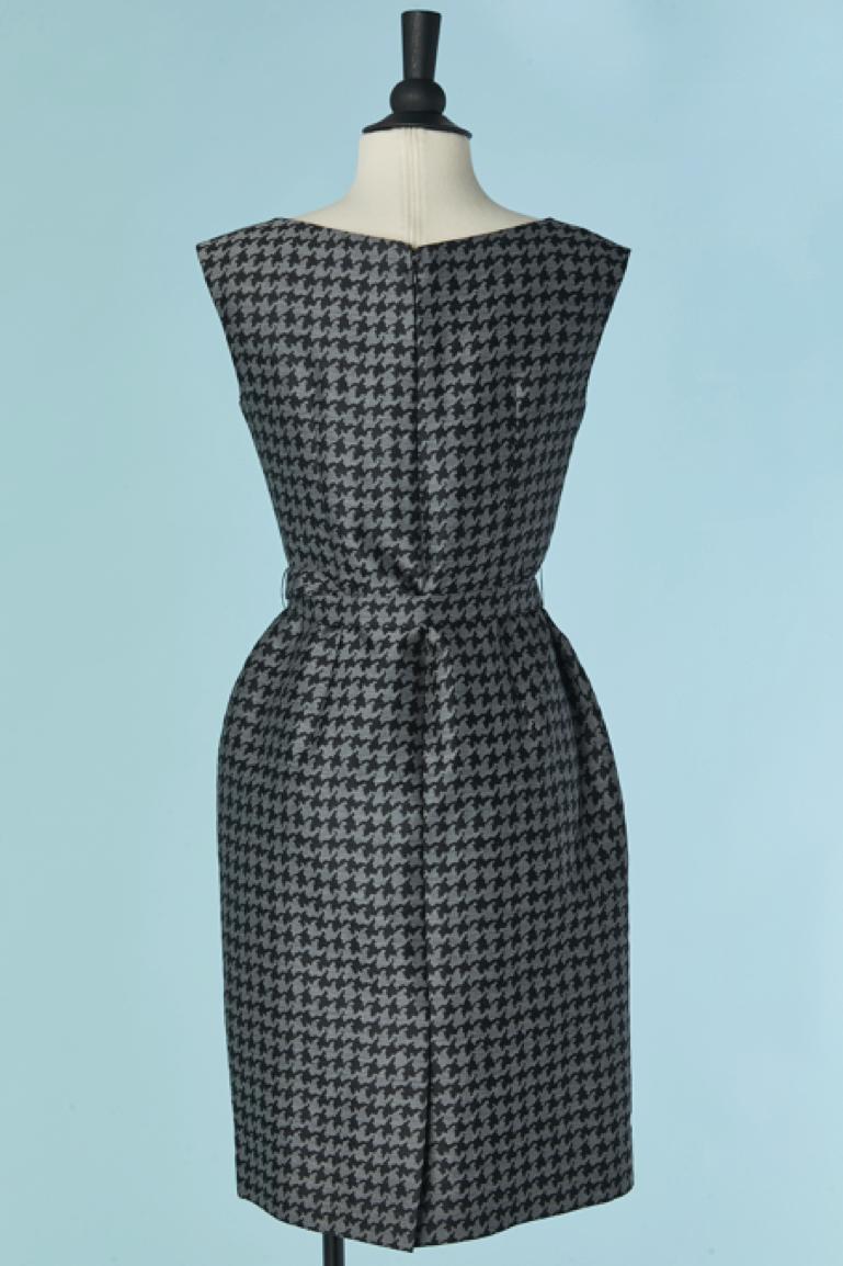 Grey and black Pied de coq pattern sleeveless cocktail dress with belt PRADA For Sale 1