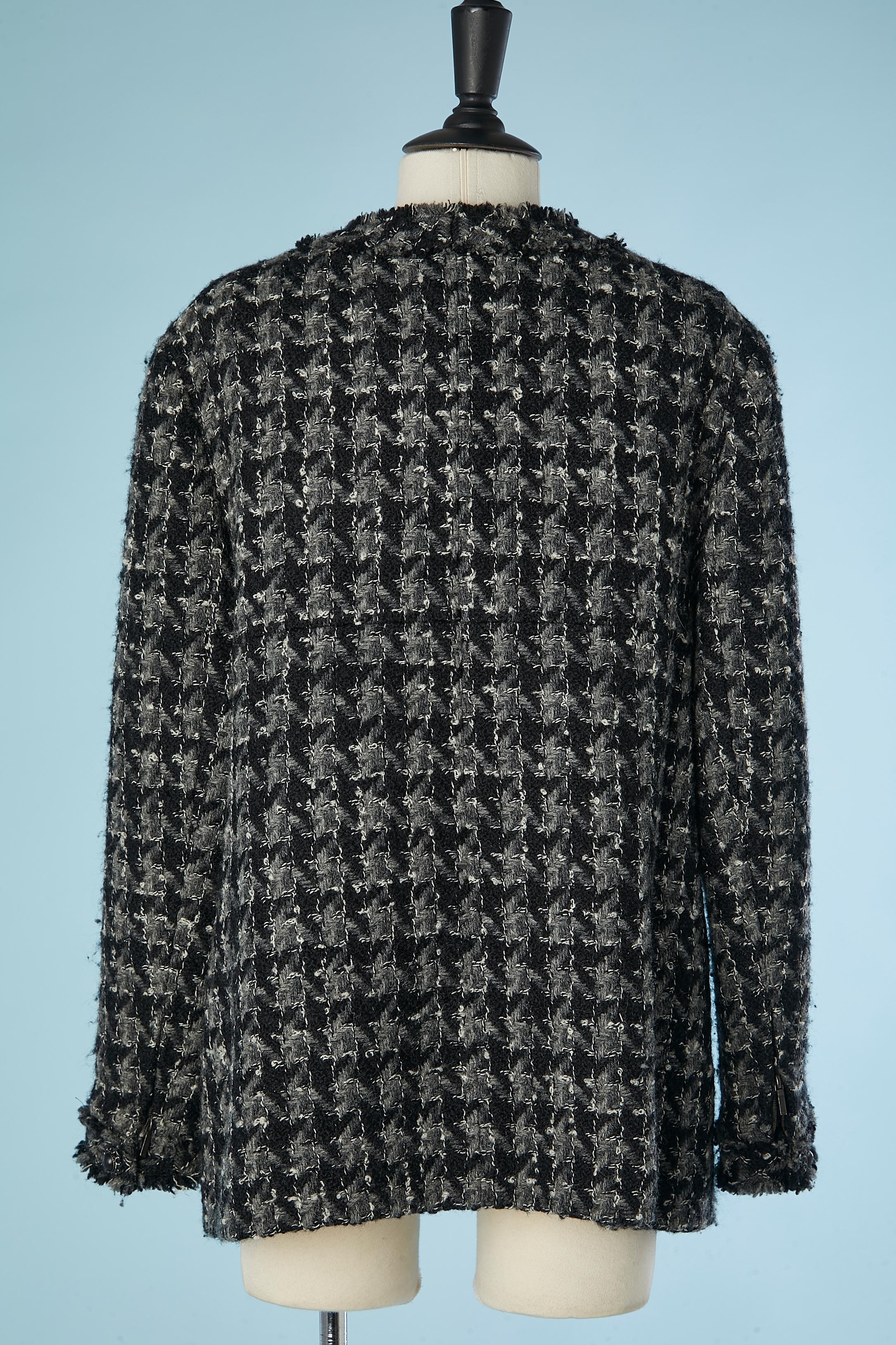 Grey and black tweed edge to edge jacket with houndstooth pattern Chanel  For Sale 1