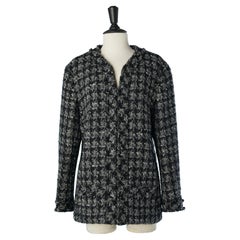 Used Grey and black tweed edge to edge jacket with houndstooth pattern Chanel 